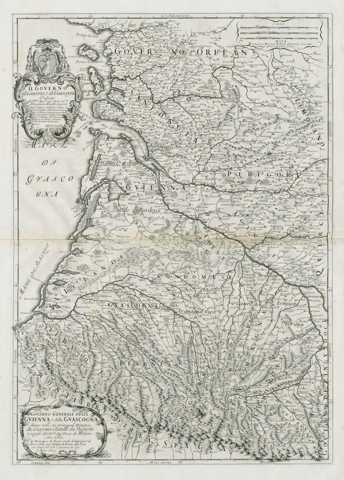Governo Generale della Guienna e… Guascogna. Aquitaine. ROSSI /CANTELLI 1695 map